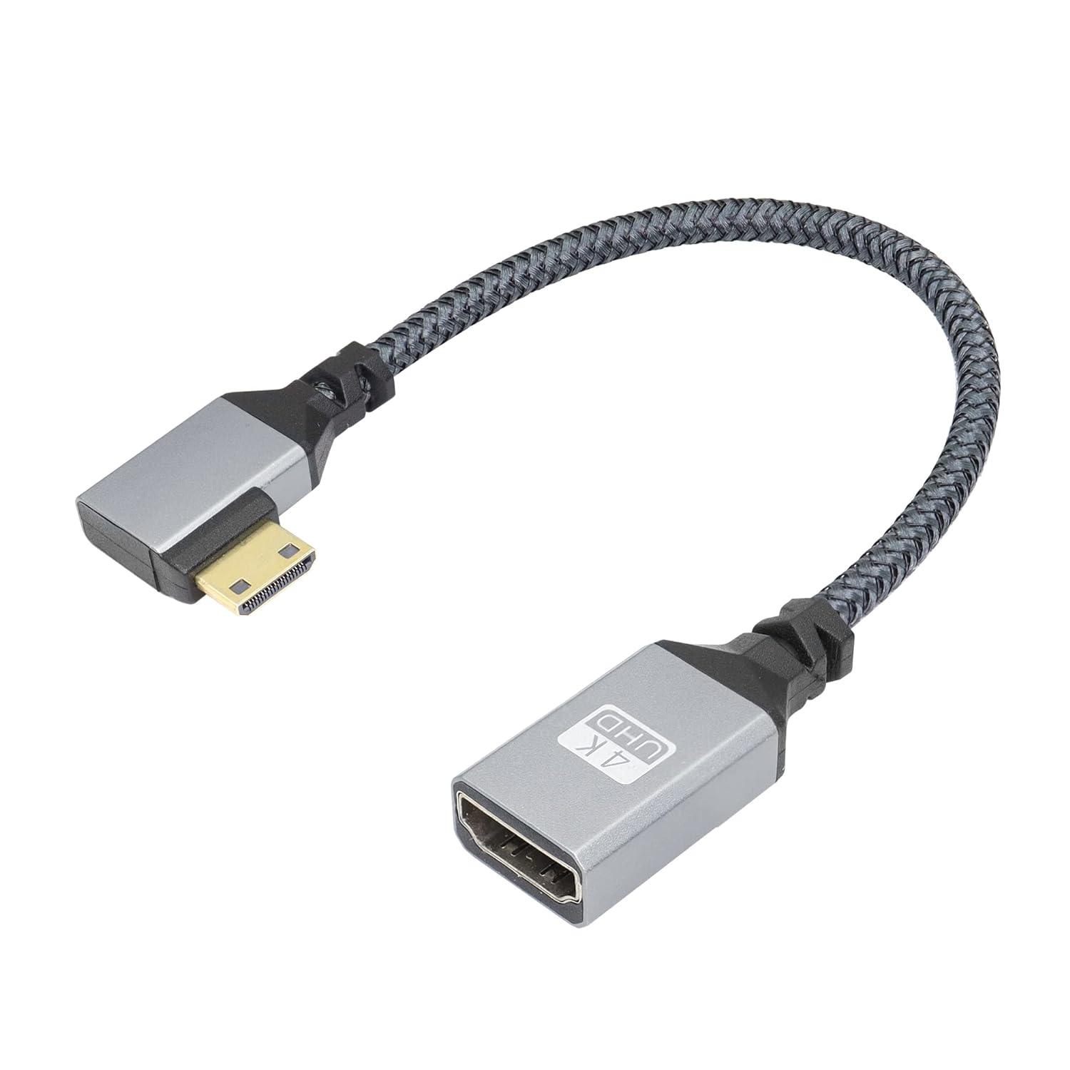 4K Mini HDMI to HDMI Adapter Cable,90 Degree Left Angle Mini HDMI
