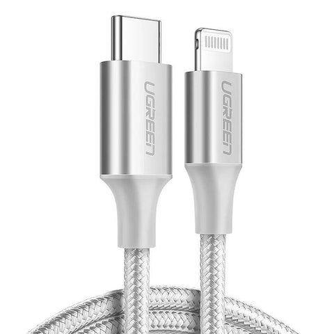 UGREEN USB-C to Lightning Cable Braided 2m (Silver) - QATAR4CAM