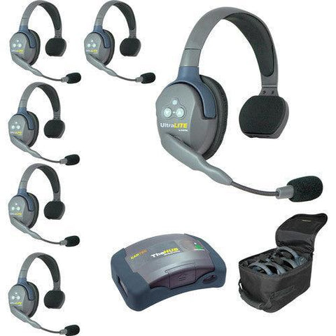 Eartec HUB6S Hub Mini Duplex Base 6-Person System, Includes 6x UltraLITE Single Headset - QATAR4CAM