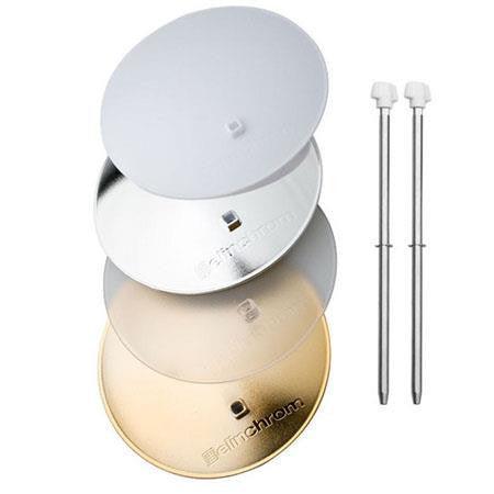 Elinchrom Set of 4 Deflectors for Softlite Reflectors and Rotolux Softboxes, Silver, Gold, Frost, Transluct & 2 Rods - QATAR4CAM