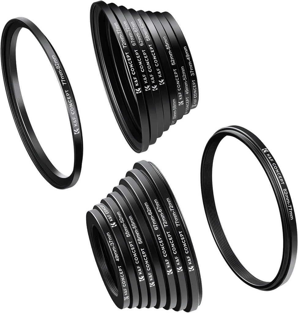 K&F CONCEPT 18 PIECES FILTER RING ADAPTER SET, CAMERA LENS FILTER METAL STEPPING RINGS KIT - QATAR4CAM