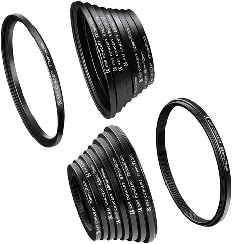 K&F CONCEPT 18 PIECES FILTER RING ADAPTER SET, CAMERA LENS FILTER METAL STEPPING RINGS KIT - QATAR4CAM