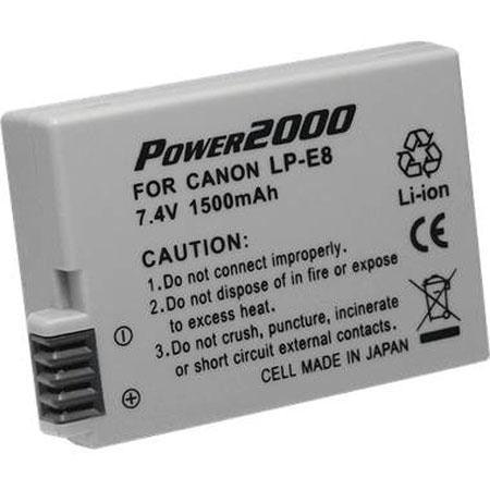 Power2000 LP-E8 Replacement Lithium-Ion Battery, 7.4 volt 1500mAh, for Canon EOS Rebel T2i Digital Camera - QATAR4CAM