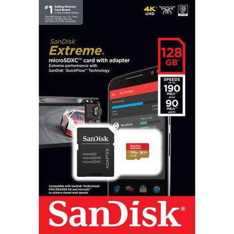 SanDisk 128GB Extreme UHS-I microSDXC Memory Card with SD Adapter - QATAR4CAM