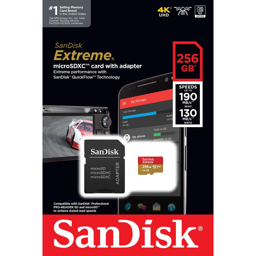 SanDisk 256GB Extreme UHS-I microSDXC Memory Card with SD Adapter - QATAR4CAM