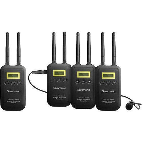 Saramonic VmicLink5 RX+TX+TX+TX Camera-Mount Digital Wireless Microphone System with Three Bodypack Transmitters and Lavalier Mics (5.8 GHz) - QATAR4CAM