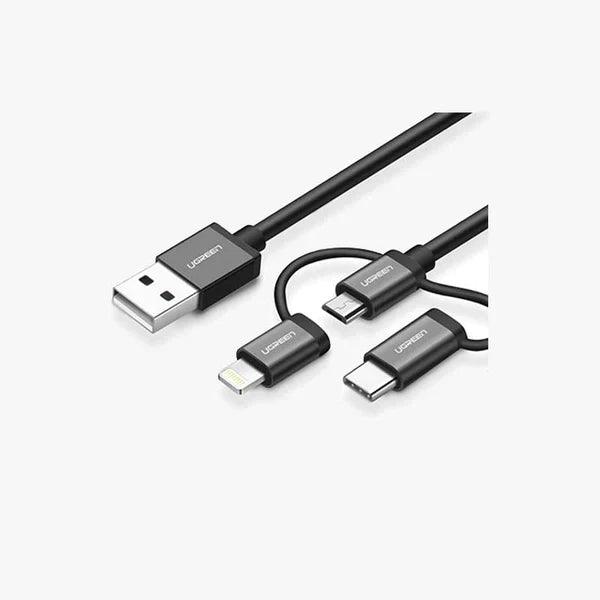USB 2.0 to Micro USB+Lightning+Type C (3 in 1) Data Cable - QATAR4CAM
